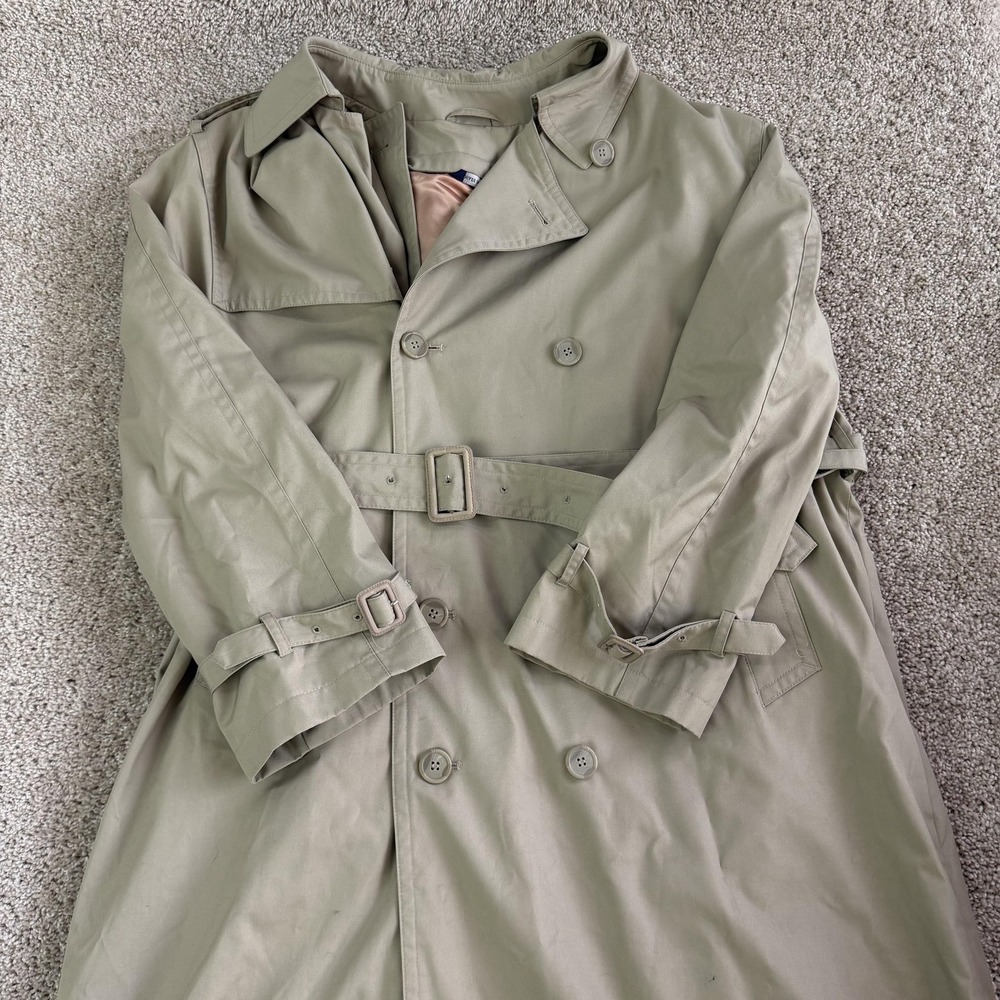 Vintage Coat Mens 42 Beige Long Trench Belted Faux Fur Lined Hong Kong